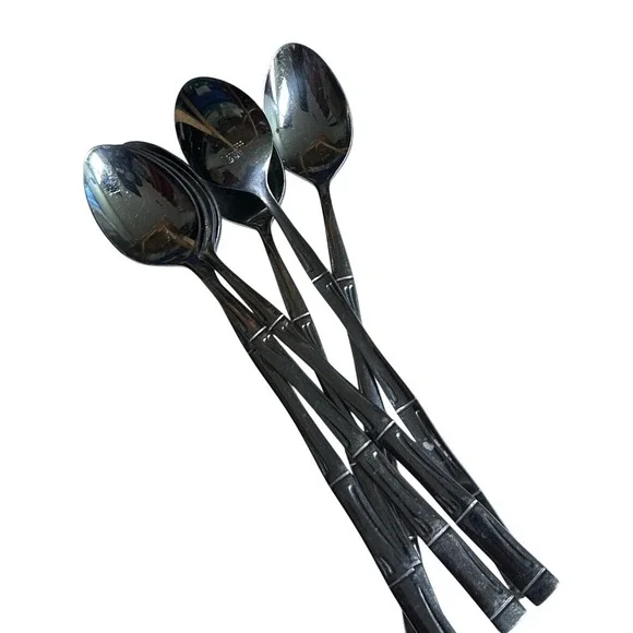 Stainless Steel Spoons W/Bamboo Design Set of 6 Japan Elegant Timeless Modern - Picture 8 of 11